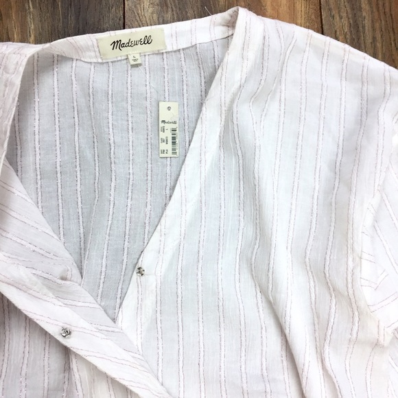 Madewell Bubble Sleeve Striped Peplum Top Sz L - Picture 5 of 8